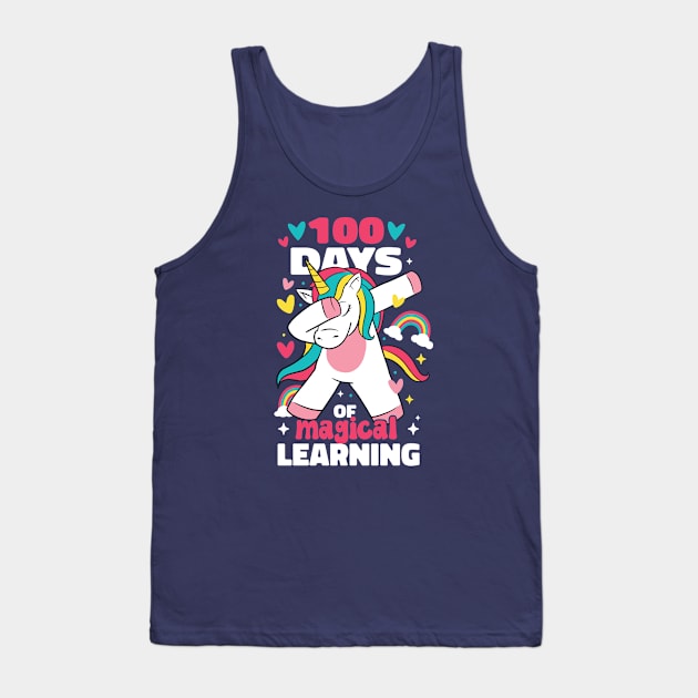 100 Days of Magical Learning // Funny Dabbing Unicorn 100th Day of School Tank Top by SLAG_Creative